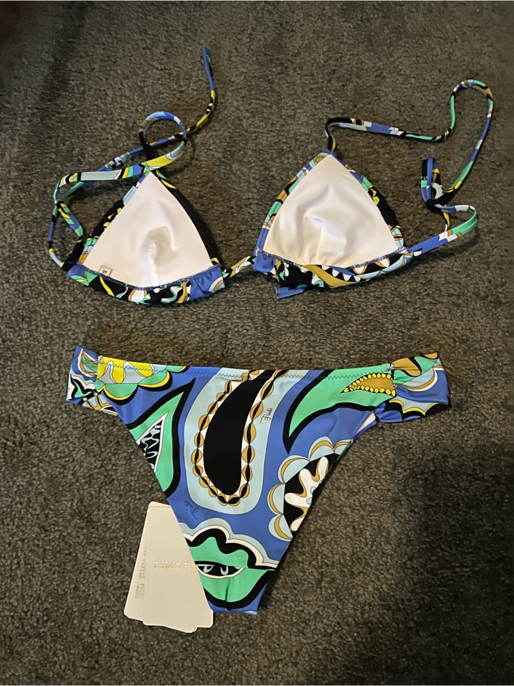 Emilio Pucci Blue, Green & Yellow Abstract Print Triangle Bikini - Picture 5 of 6